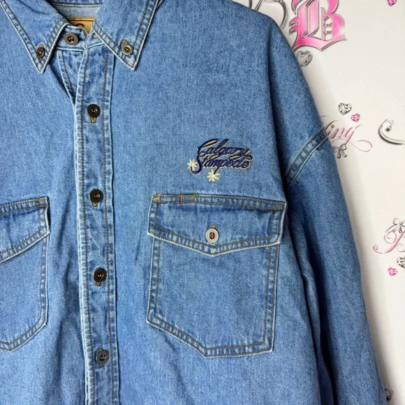 Calgary stampede long sleeve button up denim jean shirt greatest outdoor show - Picture 3 of 6